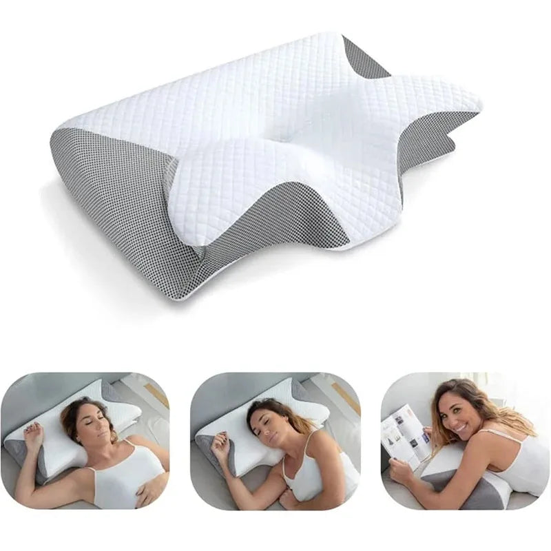 Contoured memory foam cervical pillow with dual-height design