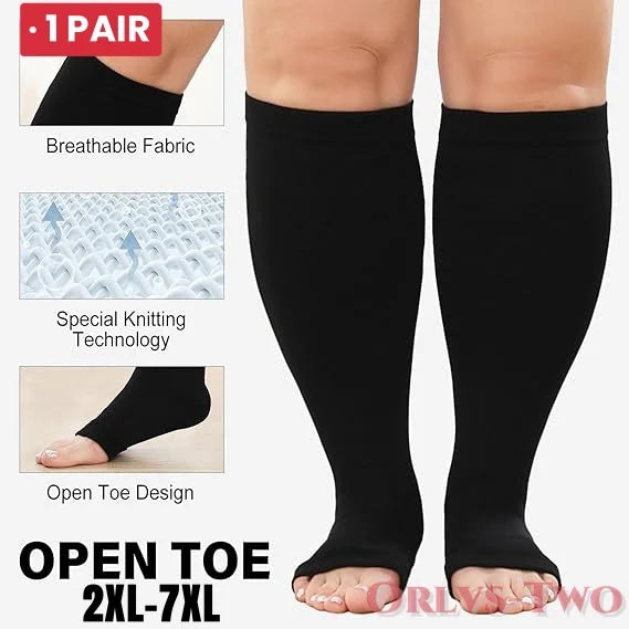 Plus size open toe compression socks for wide calves