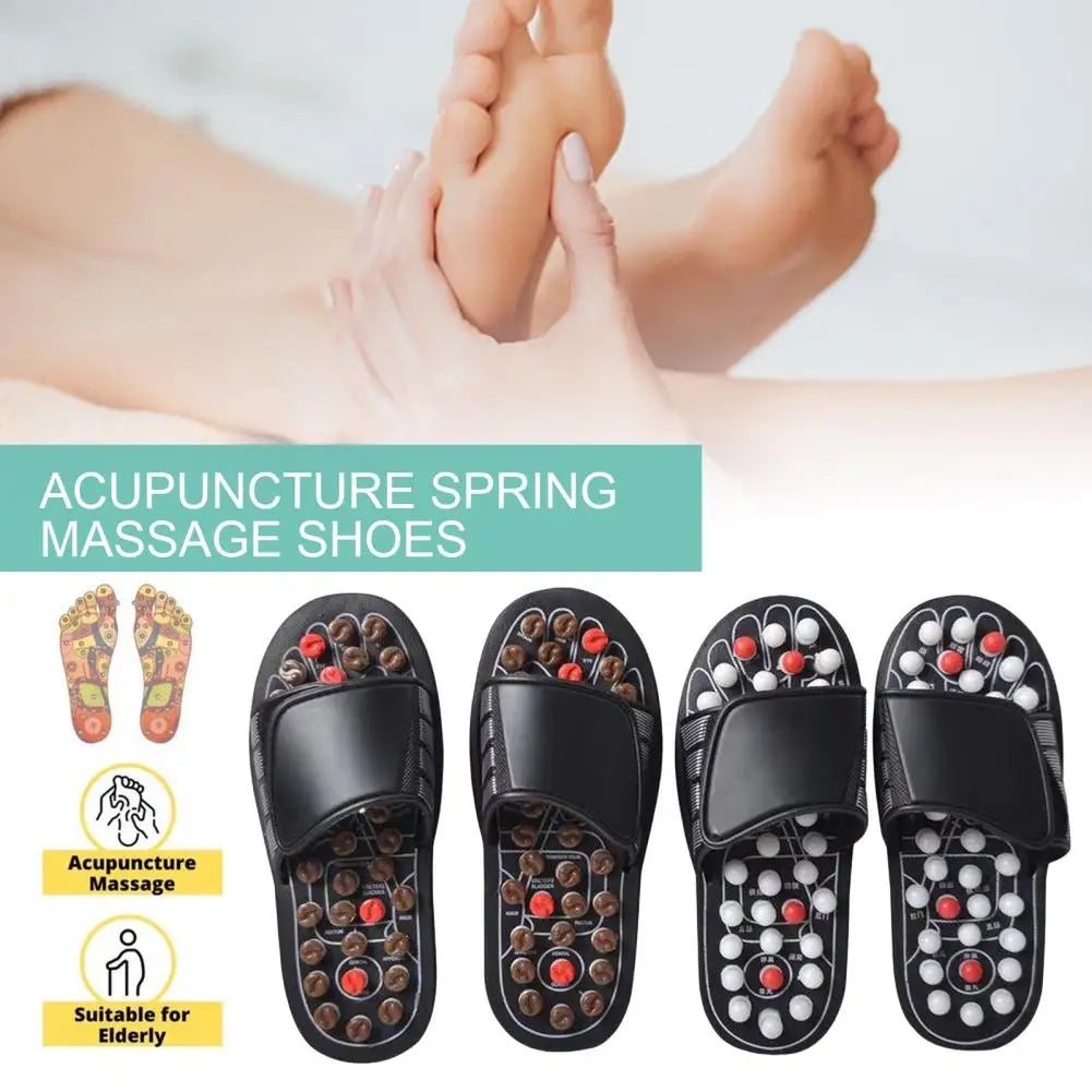 Acupressure massage slippers with raised pressure-point buttons