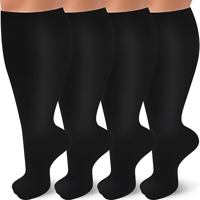 Widened Calf Compression Socks 4 Pack Unisex Knee High Support