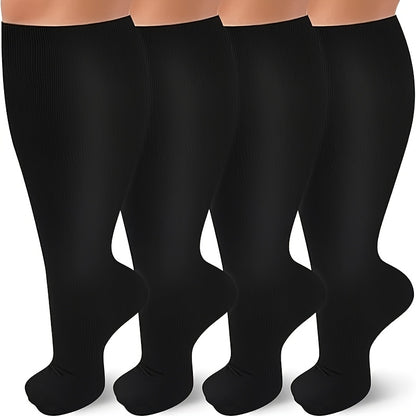 Widened Calf Compression Socks 4 Pack Unisex Knee High Support