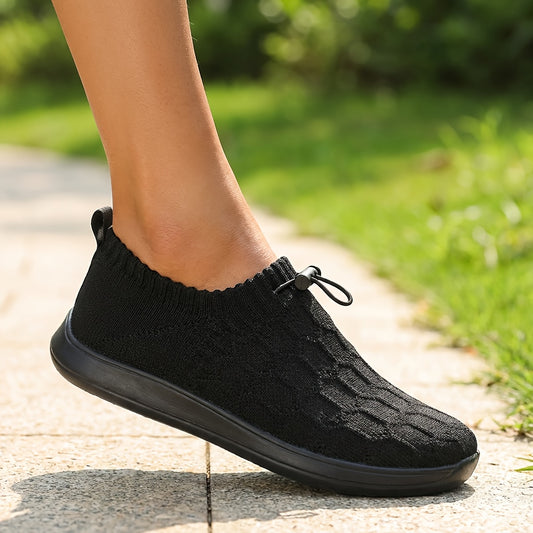 Women’s Wide Fit Knit Slip On Sneakers Soft Stretch Walking Shoes