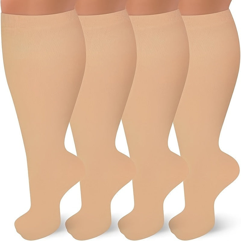 Widened Calf Compression Socks 4 Pack Unisex Knee High Support