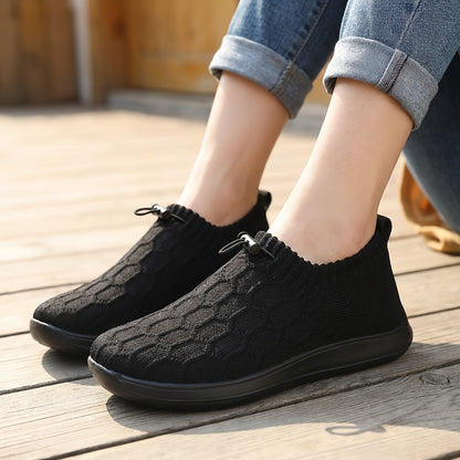 Women’s Wide Fit Knit Slip On Sneakers Soft Stretch Walking Shoes
