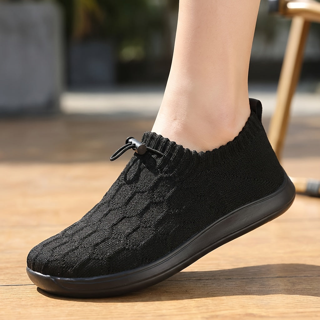 Women’s Wide Fit Knit Slip On Sneakers Soft Stretch Walking Shoes
