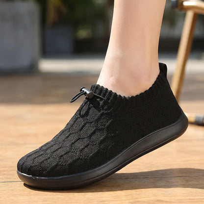 Women’s Wide Fit Knit Slip On Sneakers Soft Stretch Walking Shoes