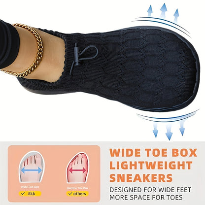 Women’s Wide Fit Knit Slip On Sneakers Soft Stretch Walking Shoes