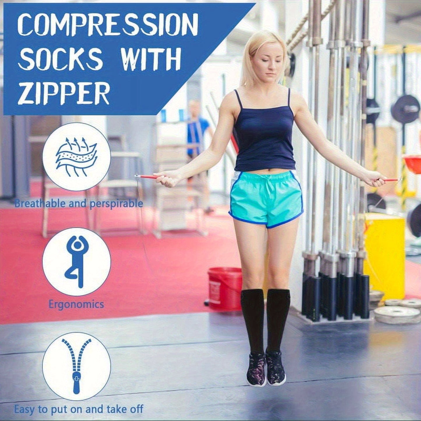 Zipper Knee High Compression Socks 15-20 mmHg Support