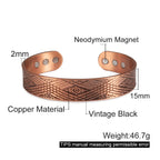Adjustable Copper Cuff Bracelet - Geometric Design with Magnets