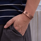 Adjustable Copper Cuff Bracelet - Geometric Design with Magnets