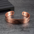 Adjustable Copper Cuff Bracelet - Geometric Design with Magnets