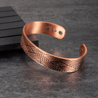 Adjustable Copper Cuff Bracelet - Geometric Design with Magnets