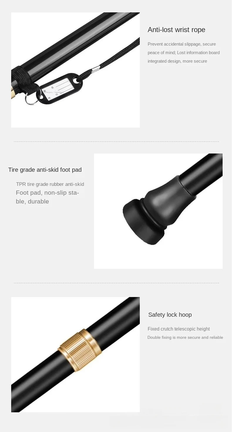 Foldable Adjustable Walking Cane Aluminum Alloy Rubber Handle 130kg