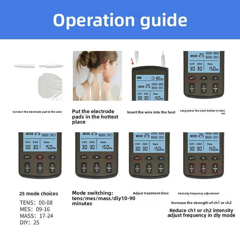 FM-B2503 Dual Channel TENS Massager 25 Modes Adjustable Pulse