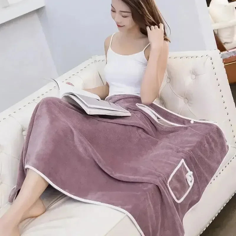 Women Wearable Bath Towel Robe Fast Dry Spa Beach Gym Wrap