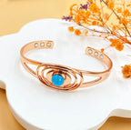 Adjustable Copper Cuff Bracelet - Gemstone Inlay with Magnets