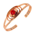 Adjustable Copper Cuff Bracelet - Gemstone Inlay with Magnets