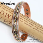Adjustable Copper Cuff Bracelet - Handwoven Design with Magnets