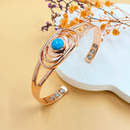 Adjustable Copper Cuff Bracelet - Gemstone Inlay with Magnets