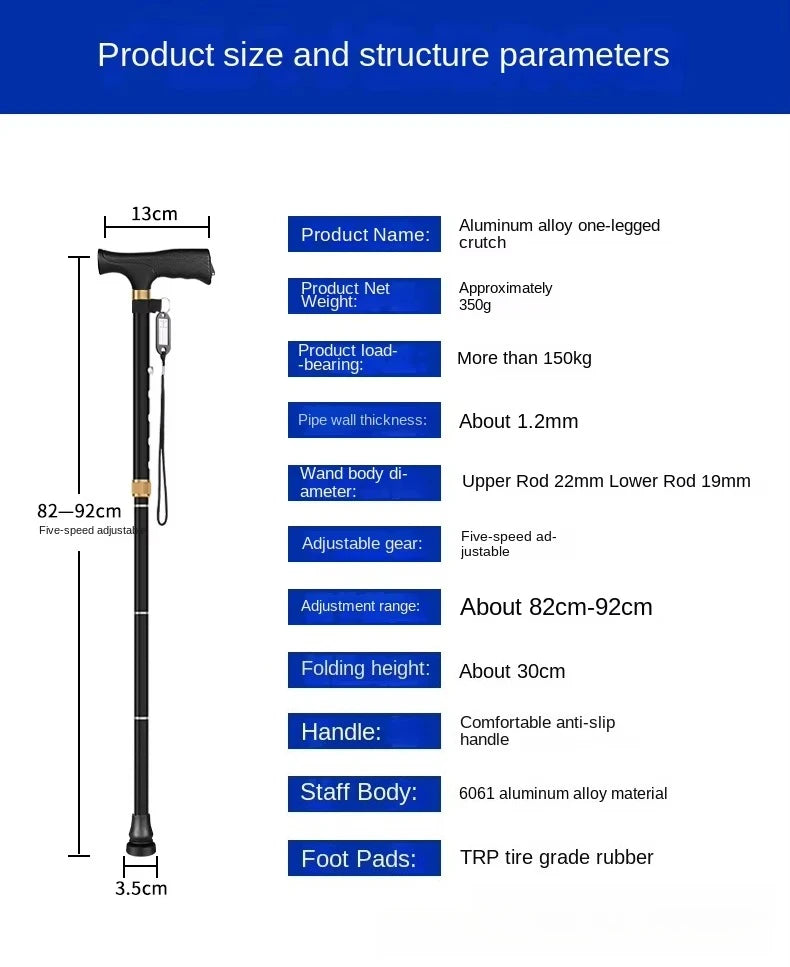 Foldable Adjustable Walking Cane Aluminum Alloy Rubber Handle 130kg