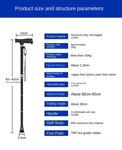 Foldable Adjustable Walking Cane Aluminum Alloy Rubber Handle 130kg