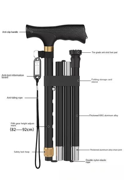 Foldable Adjustable Walking Cane Aluminum Alloy Rubber Handle 130kg