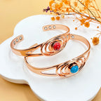 Adjustable Copper Cuff Bracelet - Gemstone Inlay with Magnets