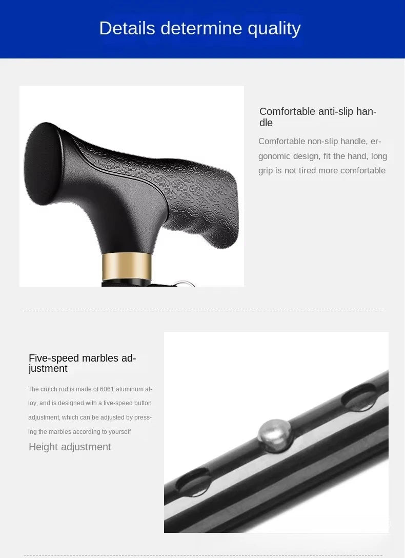 Foldable Adjustable Walking Cane Aluminum Alloy Rubber Handle 130kg