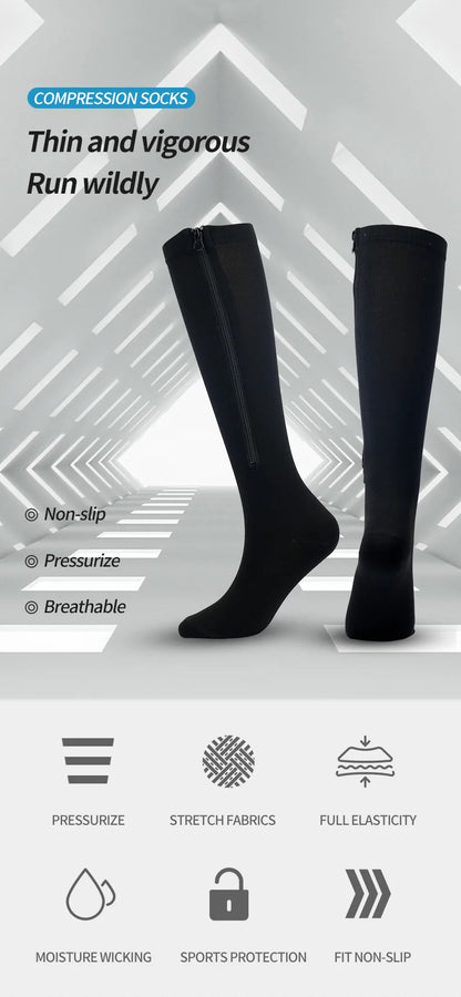 Zipper Compression Socks Edema Relief