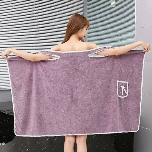 Women Wearable Bath Towel Robe Fast Dry Spa Beach Gym Wrap