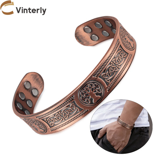 Adjustable Copper Cuff Bracelet - Viking Style Bangle with Magnets