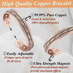 Adjustable Copper Cuff Bracelet - Handwoven Design with Magnets