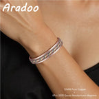 Adjustable Copper Cuff Bracelet - Handwoven Design with Magnets