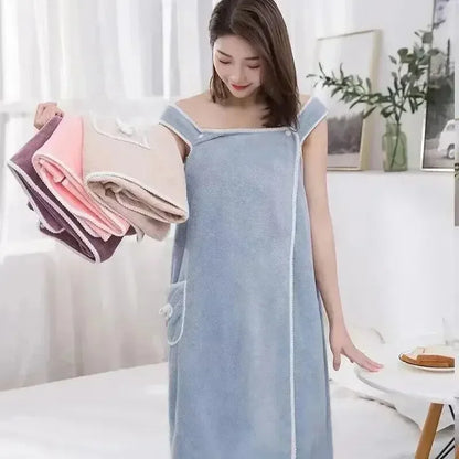 Women Wearable Bath Towel Robe Fast Dry Spa Beach Gym Wrap