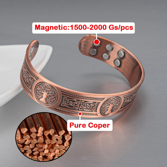 Adjustable Copper Cuff Bracelet - Viking Style Bangle with Magnets
