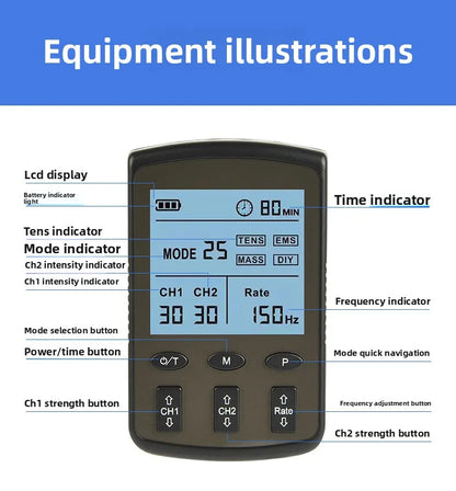 FM-B2503 Dual Channel TENS Massager 25 Modes Adjustable Pulse