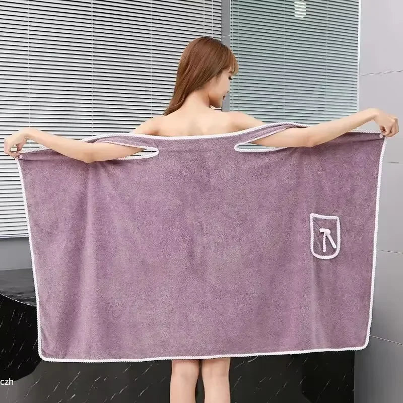 Women Wearable Bath Towel Robe Fast Dry Spa Beach Gym Wrap