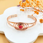 Adjustable Copper Cuff Bracelet - Gemstone Inlay with Magnets