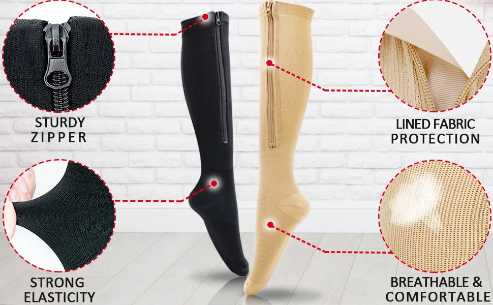 Zipper Compression Socks Edema Relief