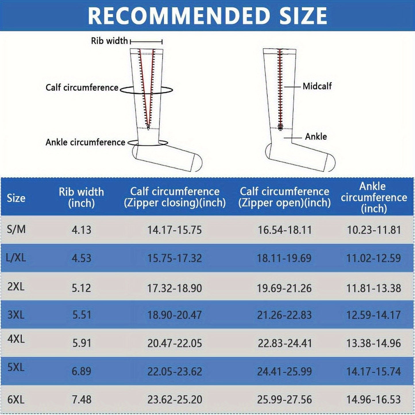 Zipper Knee High Compression Socks 15-20 mmHg Support