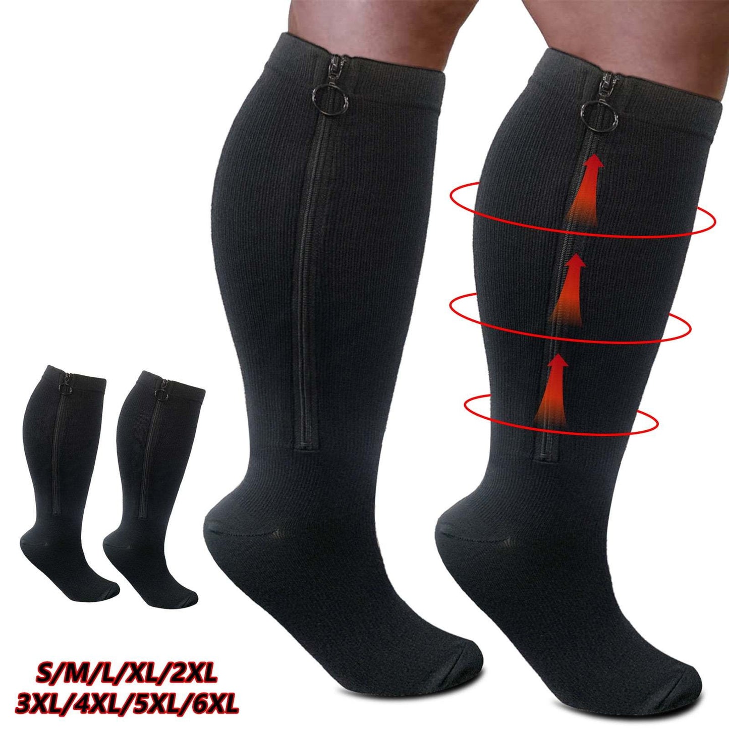 Zipper Knee High Compression Socks 15-20 mmHg Support