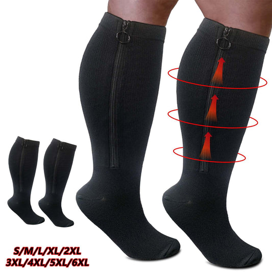 Zipper Knee High Compression Socks 15-20 mmHg Support