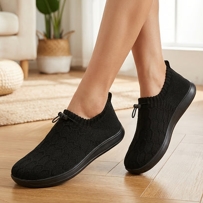 Women’s Wide Fit Knit Slip On Sneakers Soft Stretch Walking Shoes