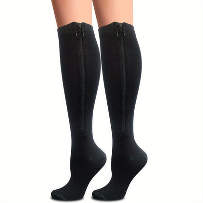 Zipper Knee High Compression Socks 15-20 mmHg Support